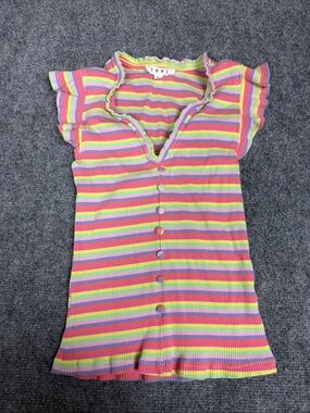 Multi coloured striped ruffle top